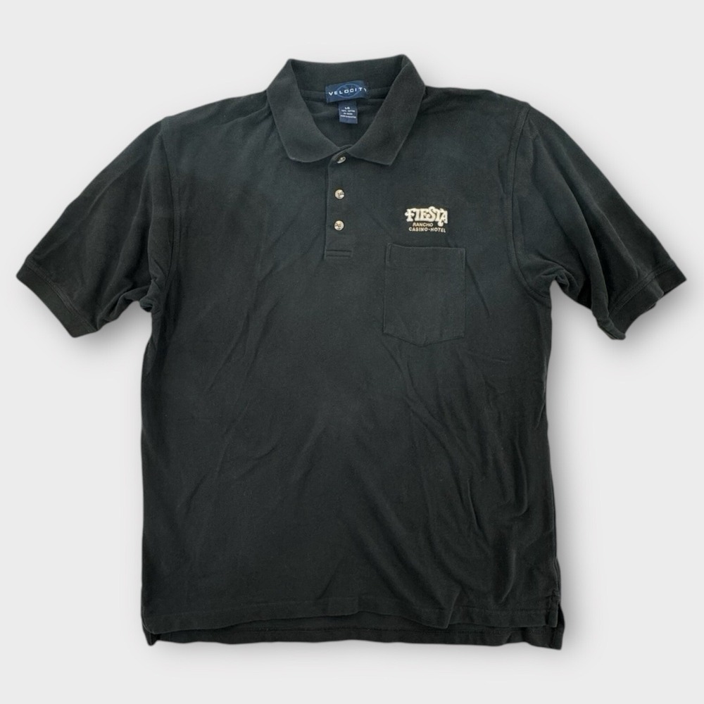 Vintage Fiesta Rancho Casino Polo Shirt Mens Large Black Rugby Cotton Velocity‎